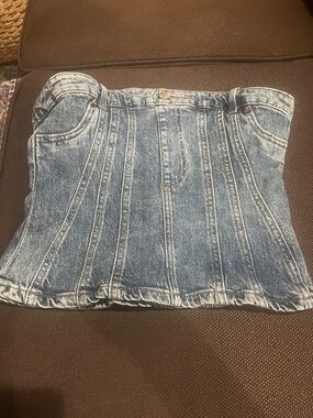 Denim Bustier Tube Top in Washed Blue by dividcd H&M